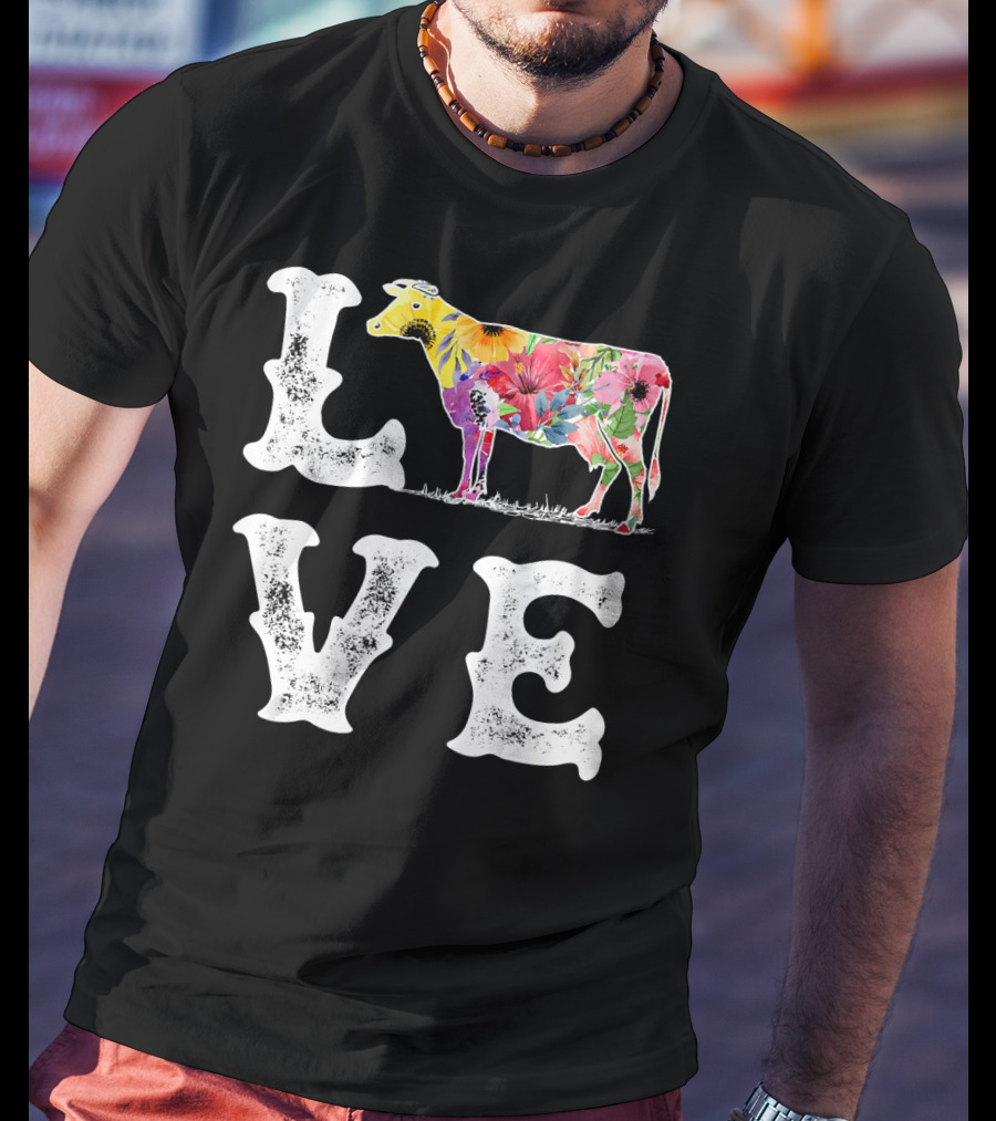 Love Cow Floral Funny Cow Lover Women Men Dairy T-Shirt