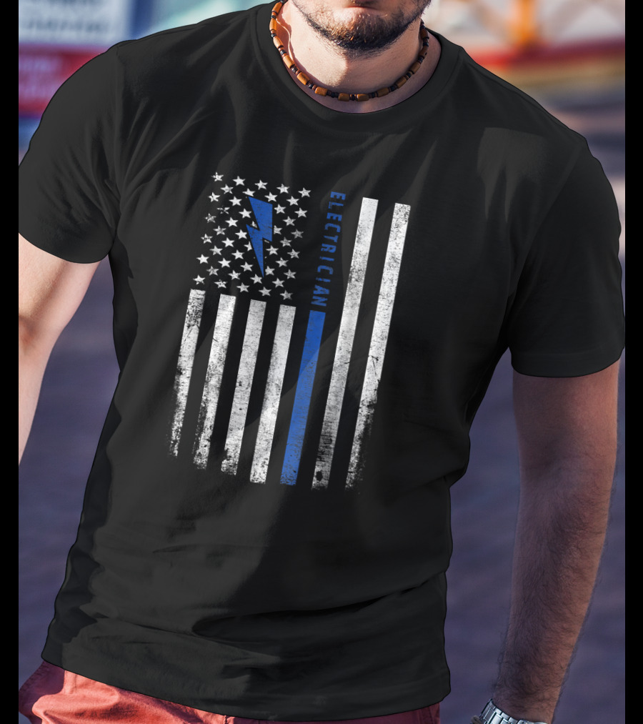 Skilled Electrician American Flag With Lightning Bolt T-Shirt