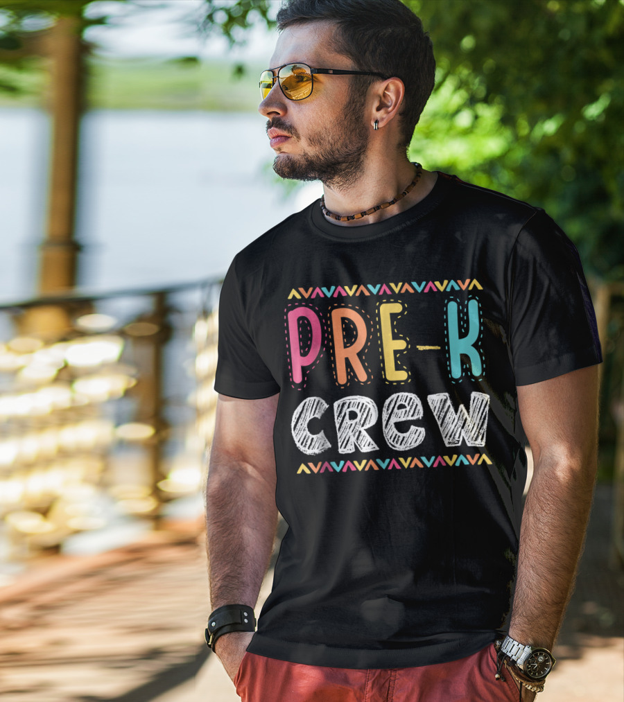 Pre K Crew Colorful Preschool Teacher Vibrant Chevron T-Shirt