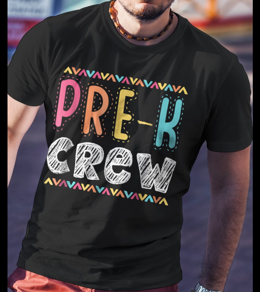 Pre K Crew Colorful Preschool Teacher Vibrant Chevron T-Shirt