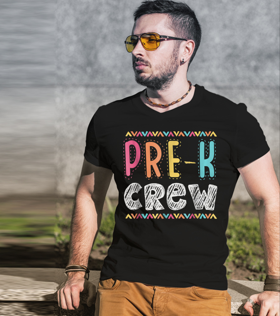 Pre K Crew Colorful Preschool Teacher Vibrant Chevron T-Shirt