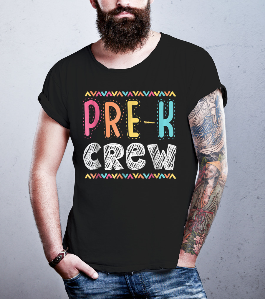 Pre K Crew Colorful Preschool Teacher Vibrant Chevron T-Shirt