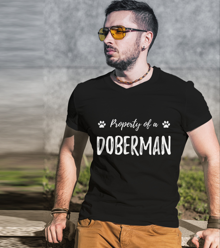 Property Of A Doberman Funny Dog Paw Prints T-Shirt