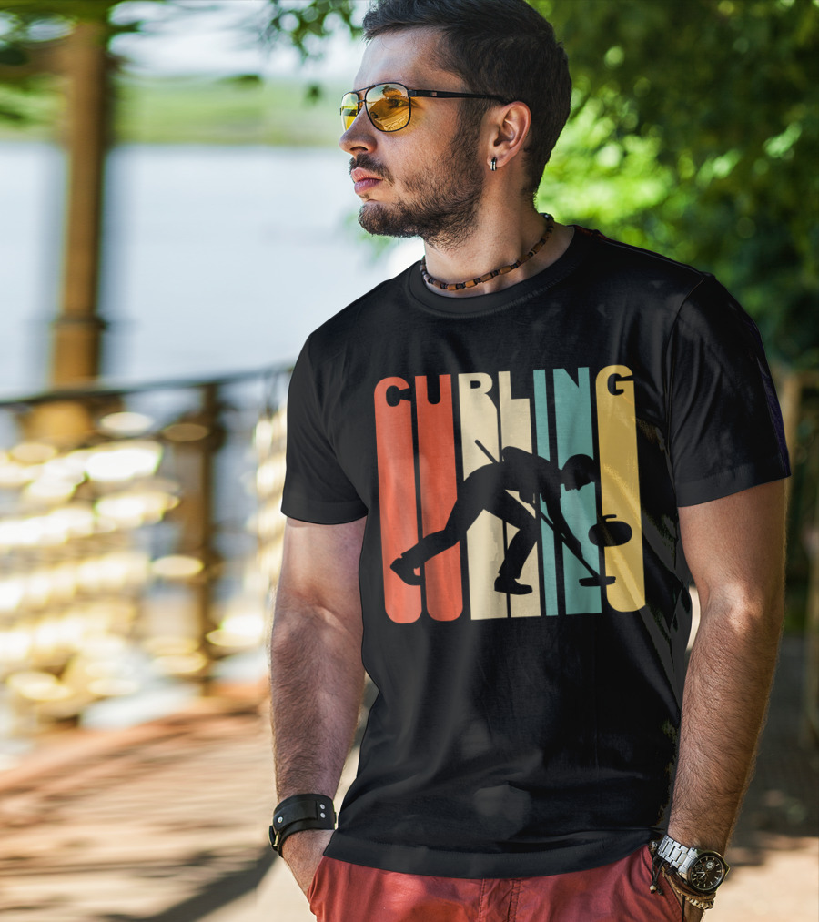 Retro 1970's Style Curling Winter Sport Curler T-Shirt