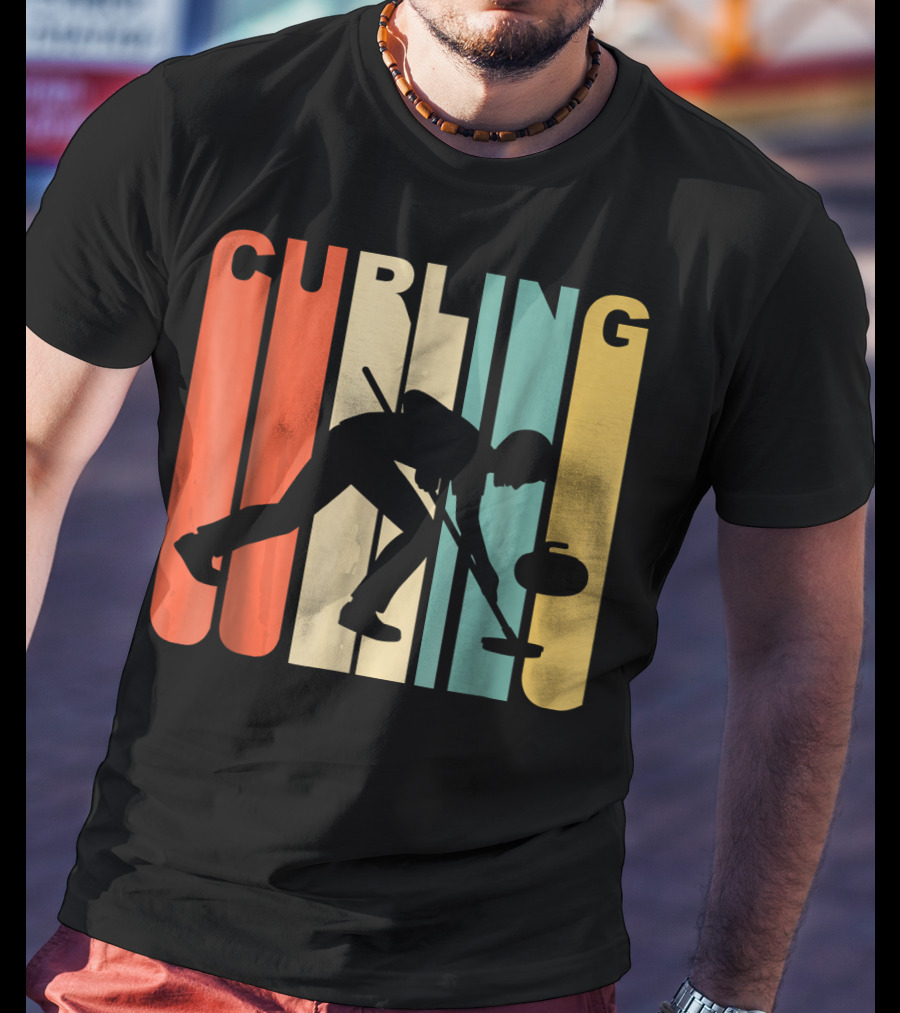 Retro 1970's Style Curling Winter Sport Curler T-Shirt