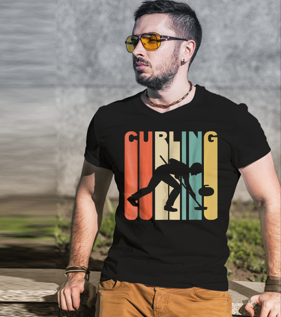 Retro 1970's Style Curling Winter Sport Curler T-Shirt