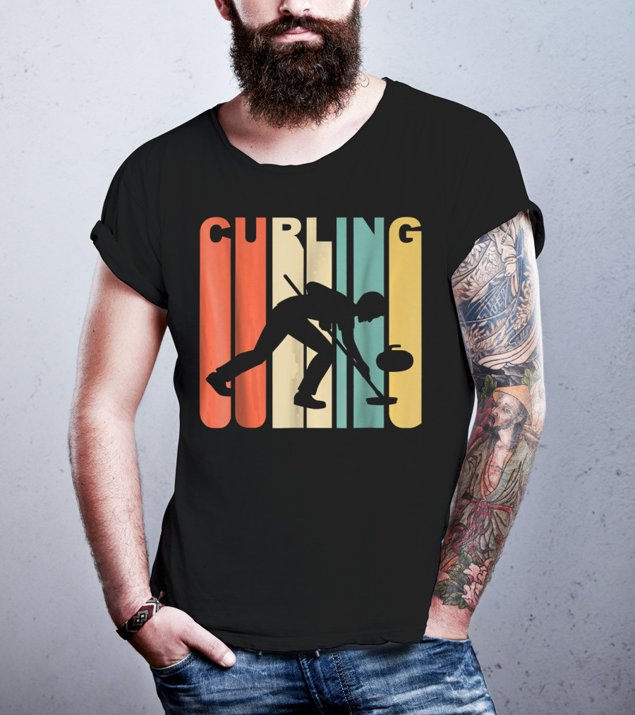 Retro 1970's Style Curling Winter Sport Curler T-Shirt