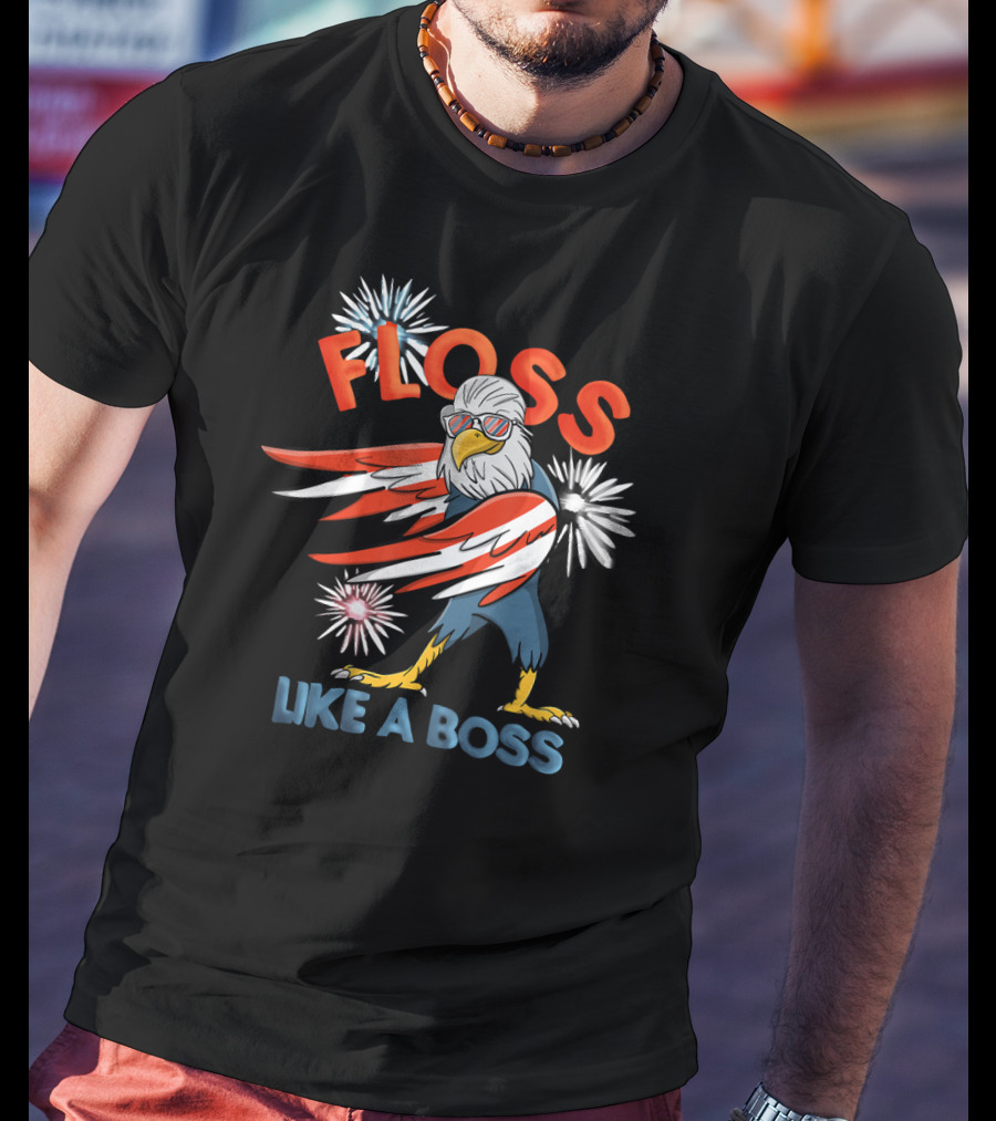 Floss Like A Boss Bald Eagle Fourth Of July Fireworks T-Shirt