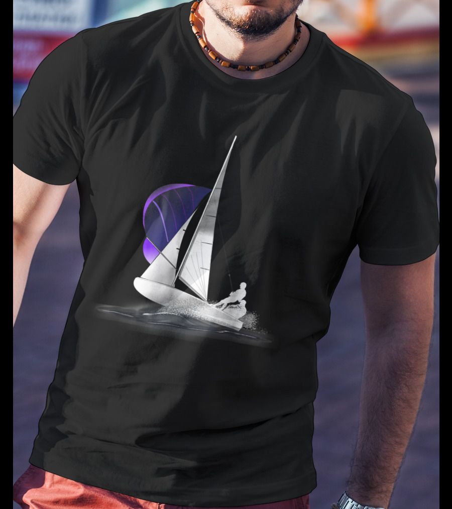 420 Sailing Dinghy With Spinnaker On Water T-Shirt