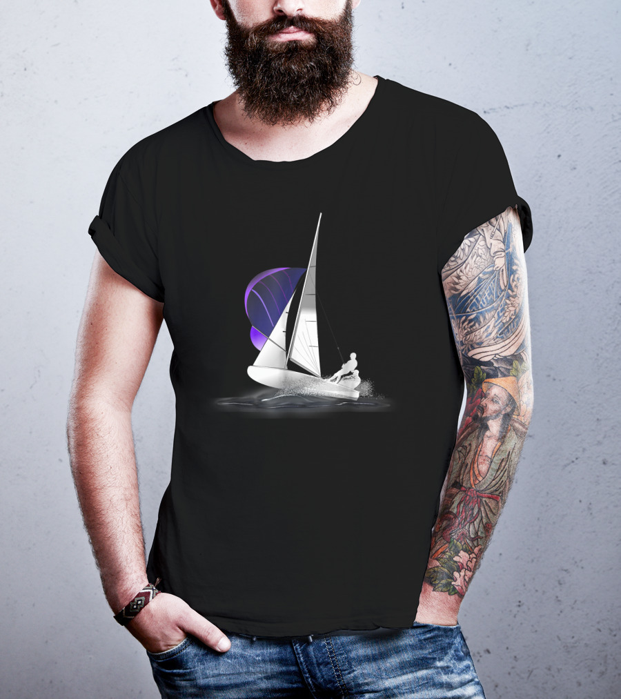 420 Sailing Dinghy With Spinnaker On Water T-Shirt