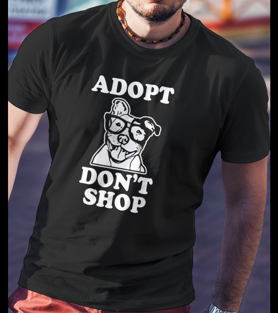 Adopt Don't Shop Pitbull With Glasses Dog Rescue T-Shirt