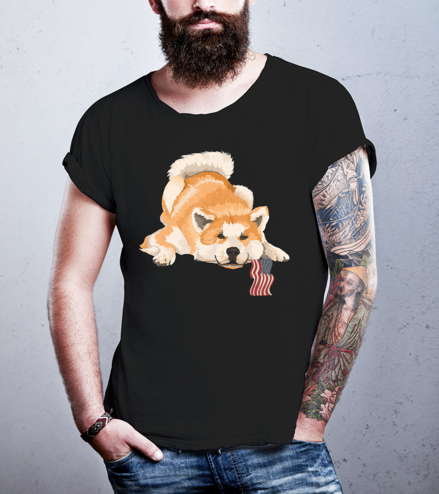 Akita Dog Lover With American Flag Motif T-Shirt
