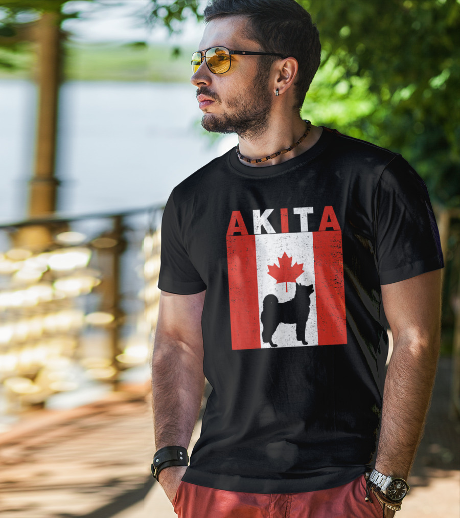 AKITA AKITA Canadian Flag Maple Leaf Dog T-Shirt