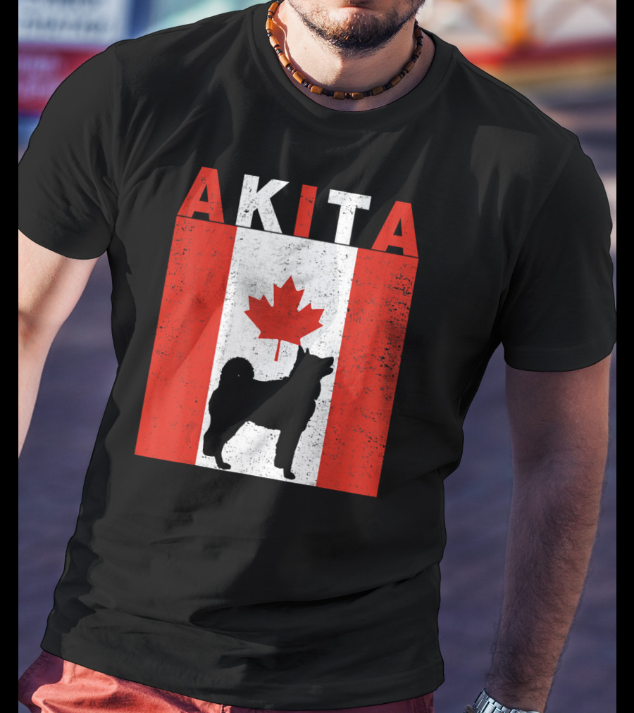 AKITA AKITA Canadian Flag Maple Leaf Dog T-Shirt