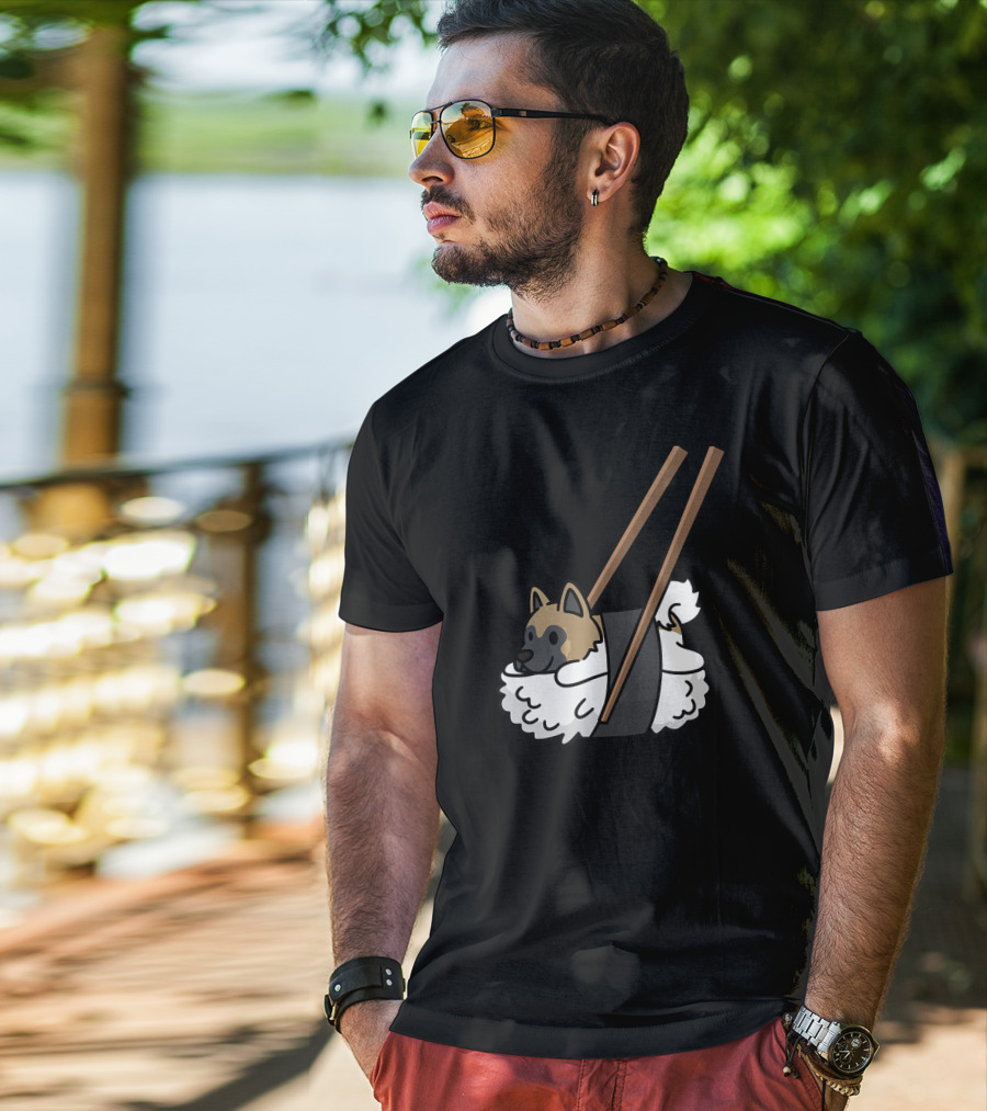 Akita Inu Sushi Roll With Chopsticks Funny Dog T-Shirt
