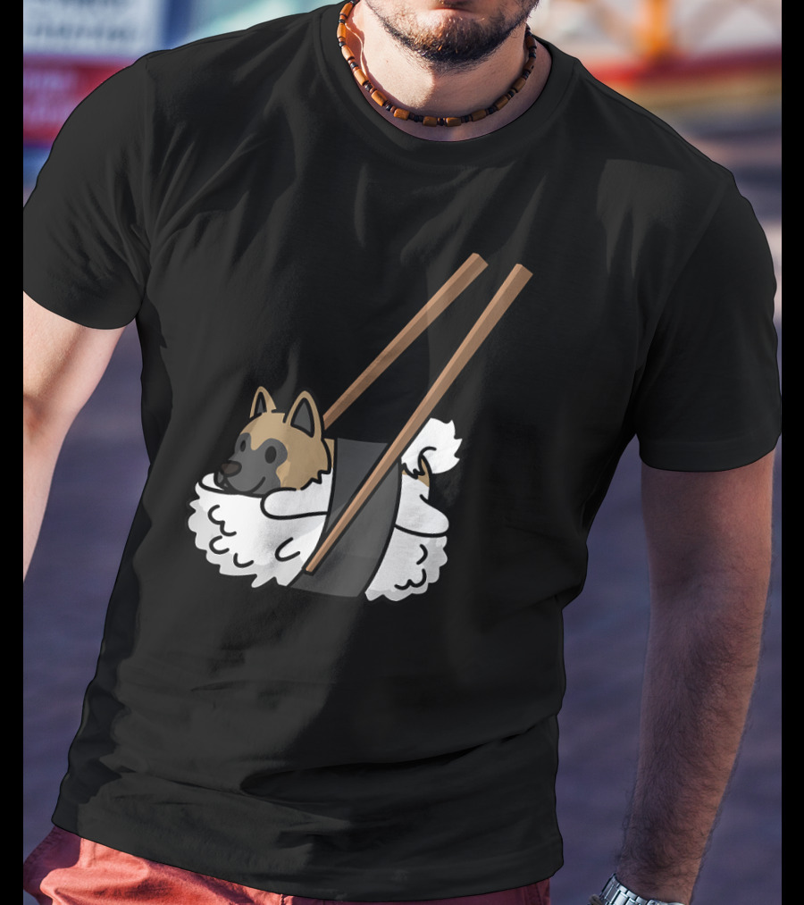Akita Inu Sushi Roll With Chopsticks Funny Dog T-Shirt