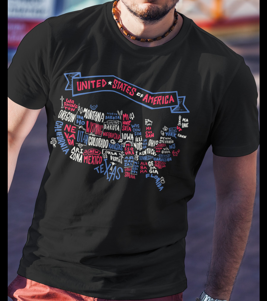 United States Of America Map With All 59 US National Parks Typography T-Shirt