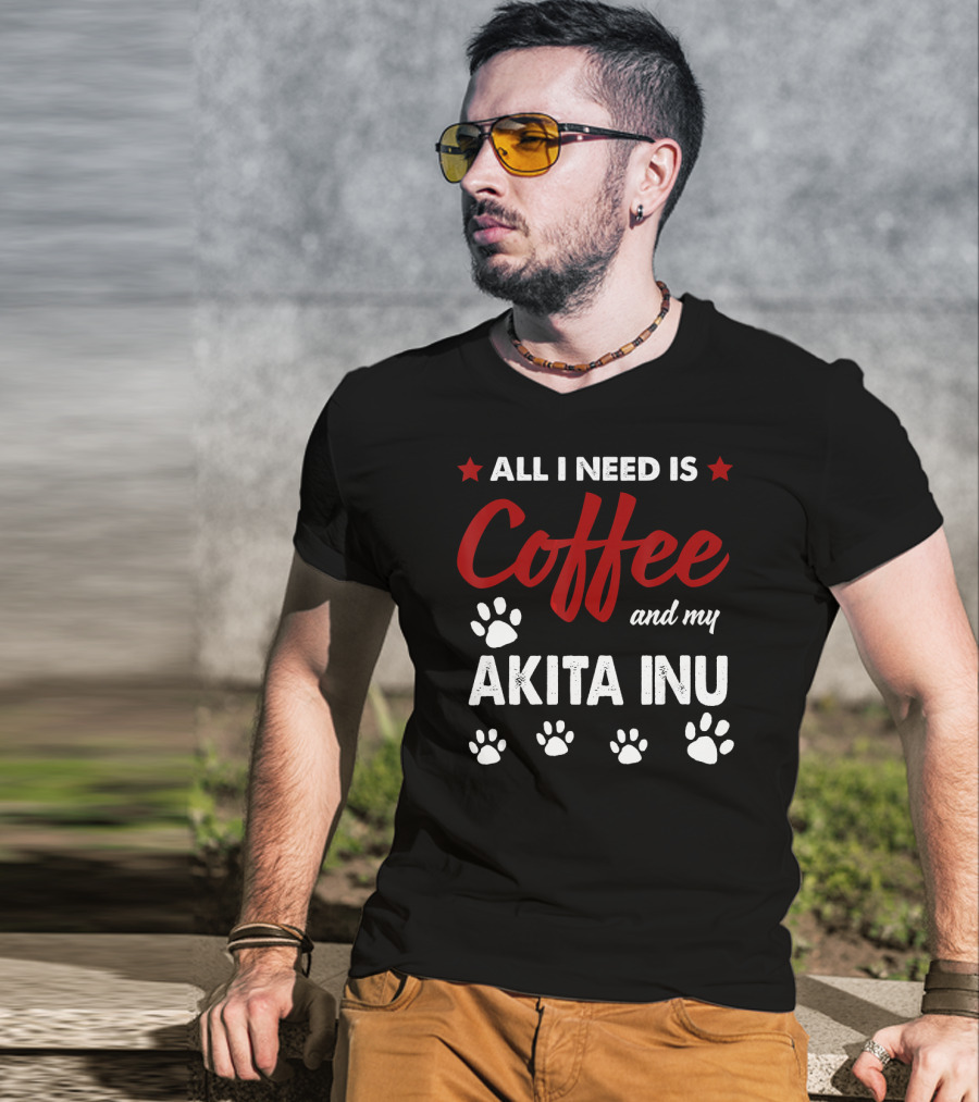 All I Need Is Coffee And My Akita Inu Paw Prints T-Shirt