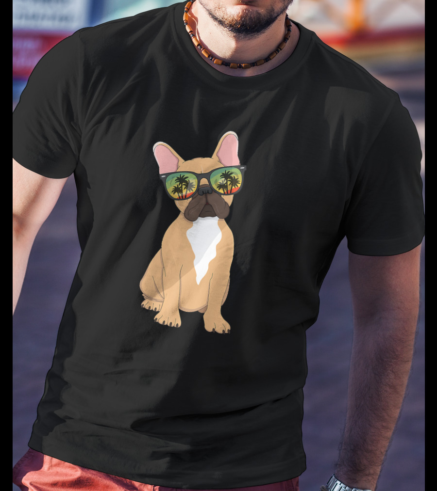 Aloha Beach French Bulldog With Vintage Sunglasses And Palm Trees T-Shirt