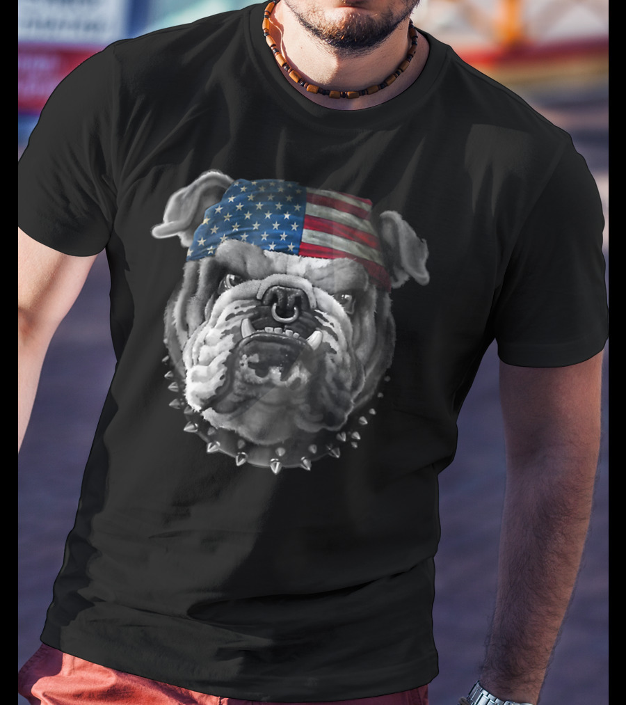 American Bulldog Bandana USA Flag Spike Collar T-Shirt