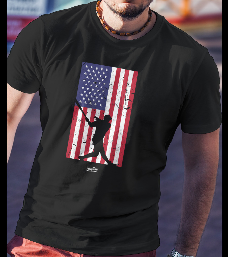 American Flag Baseball Silhouette TeeHive T-Shirt