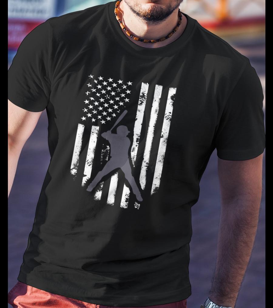 American Flag Distressed Baseball Batter T-Shirt