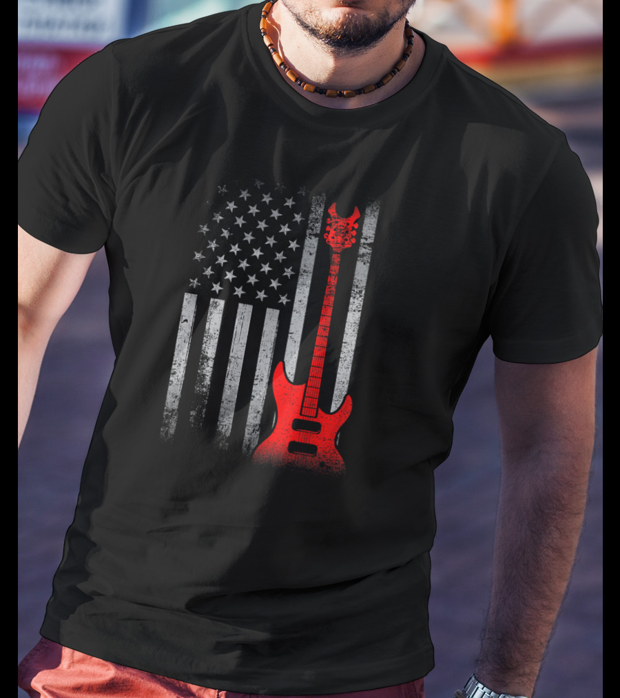 American Flag Patriotic Guitar Design USA Flag Guitar T-Shirt