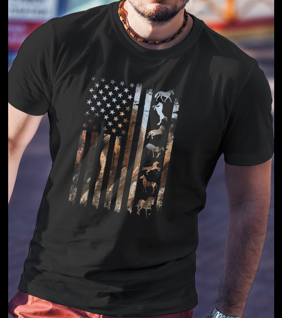 American Flag With Wild Horses T-Shirt