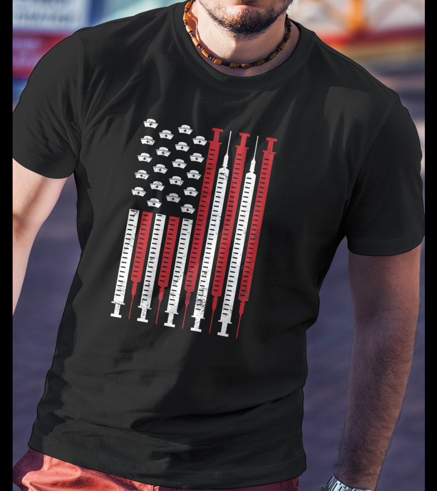 American Flag Syringe Nurse Patriotic T-Shirt
