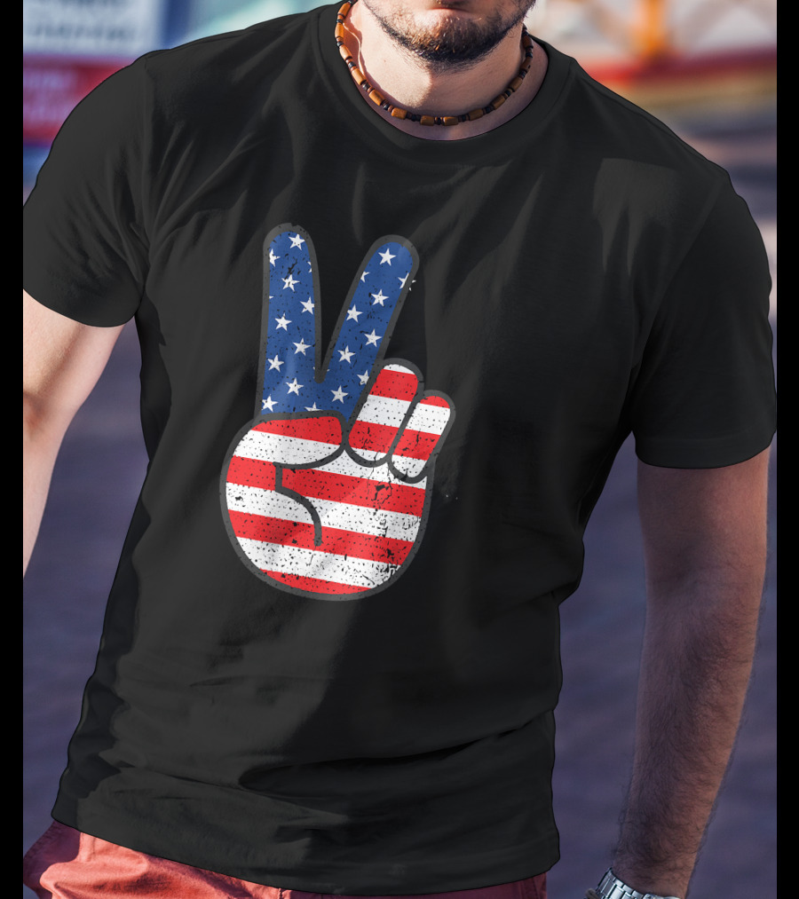 American Flag Peace Sign Hand Patriotic T-Shirt