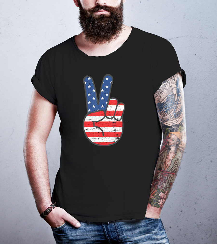 American Flag Peace Sign Hand Patriotic T-Shirt