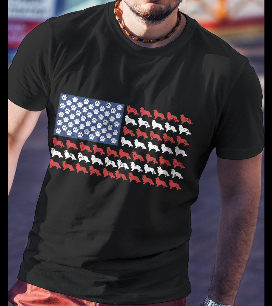 American Flag USA Rough Collie Paw Prints T-Shirt