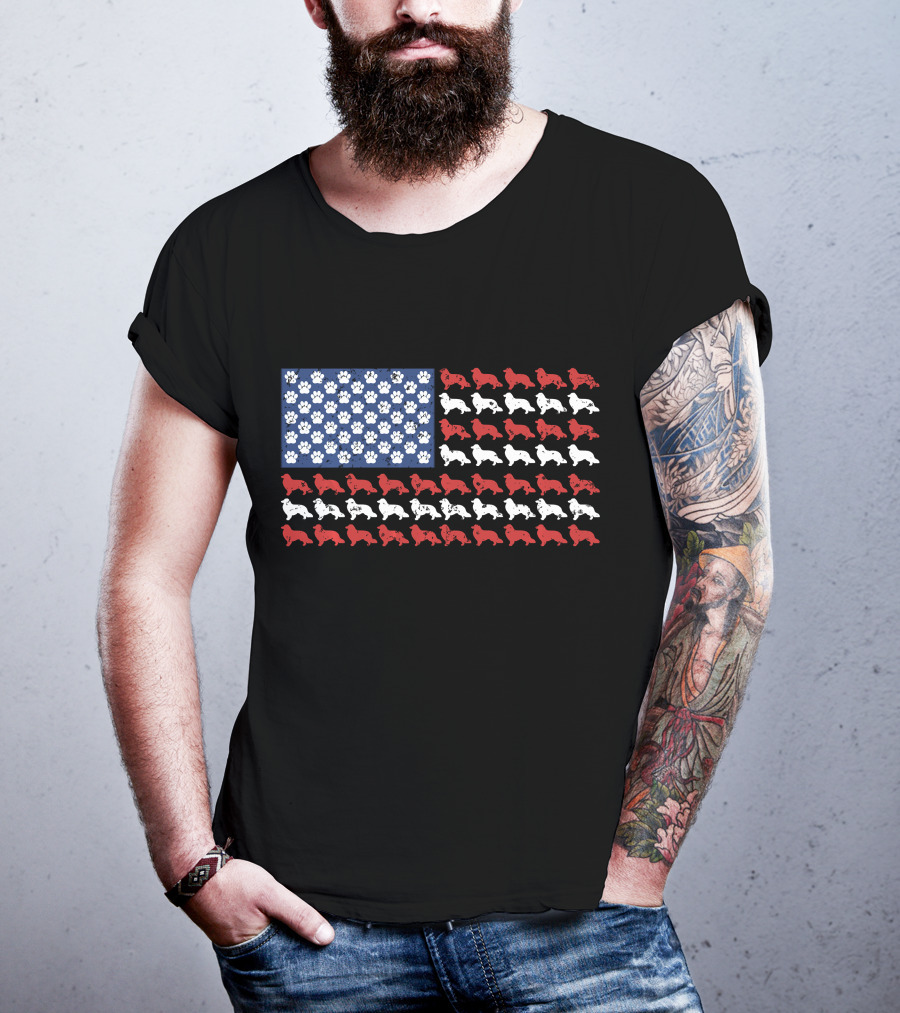 American Flag USA Rough Collie Paw Prints T-Shirt