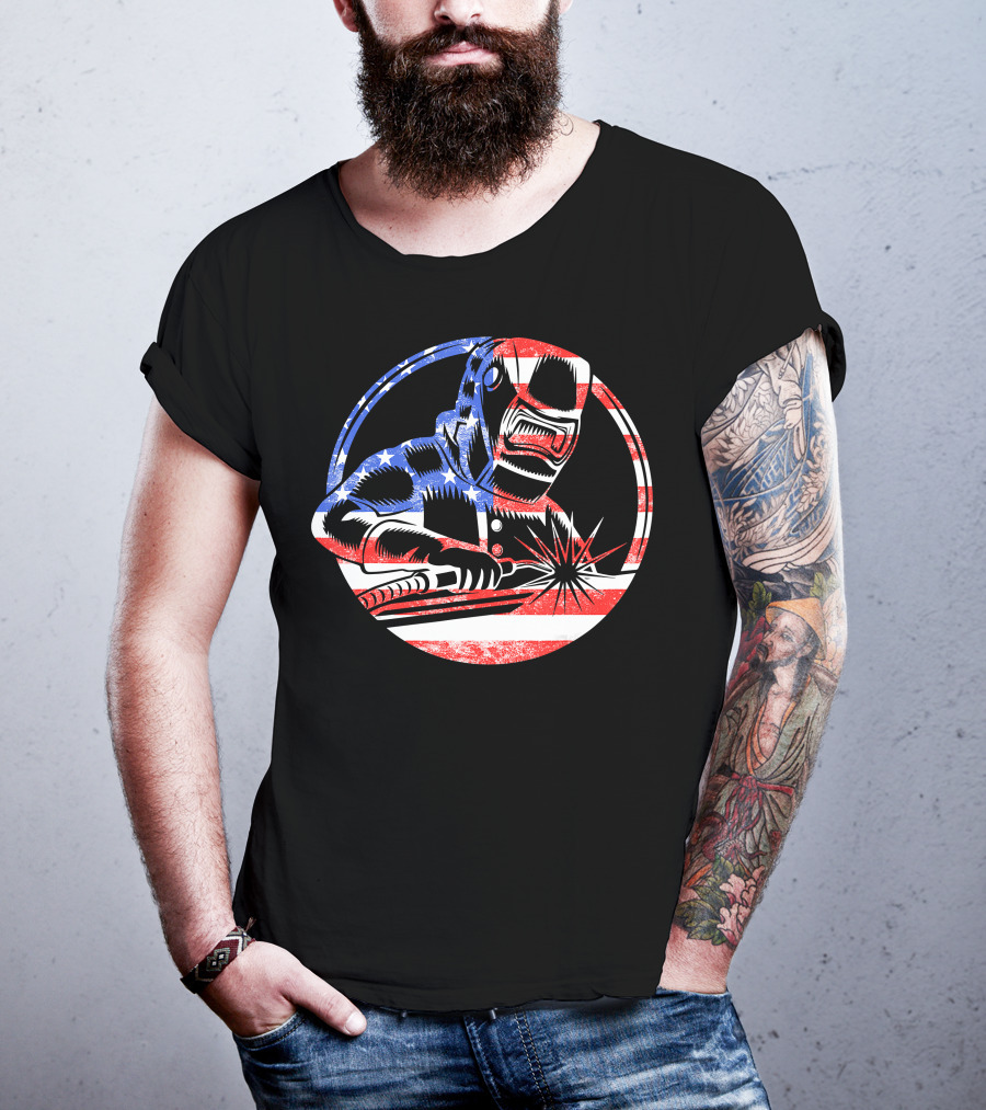American Flag Welding USA Worker Welder T-Shirt