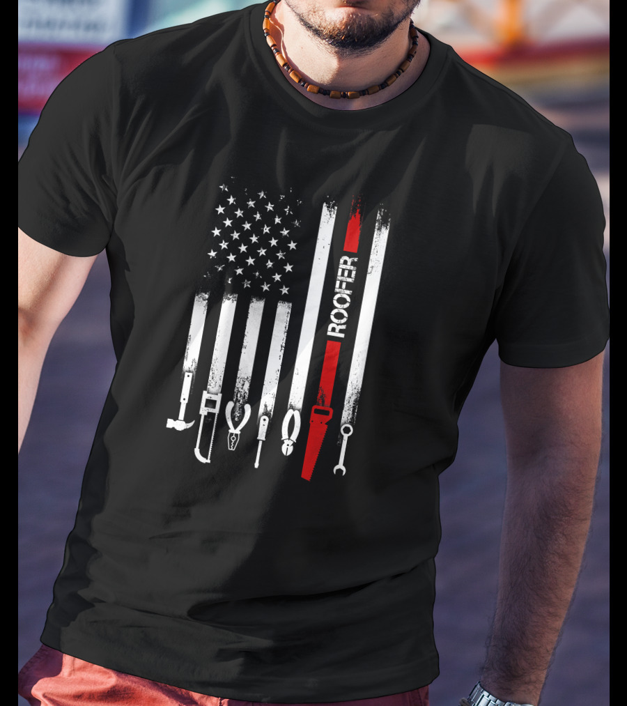 American Flag Roofer Tools Vertical Stripe T-Shirt