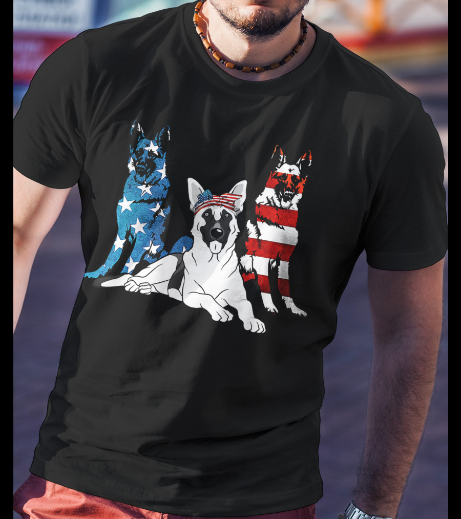 American German Shepherd US Stars And Stripes Trio T-Shirt