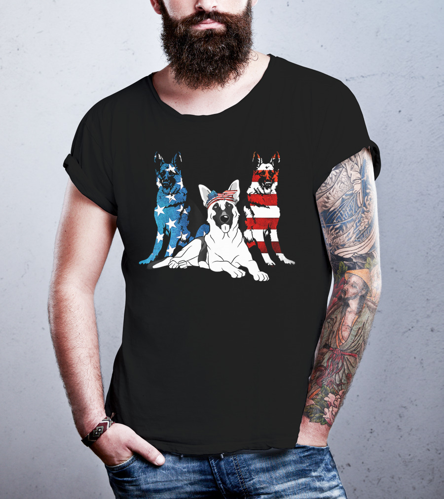 American German Shepherd US Stars And Stripes Trio T-Shirt