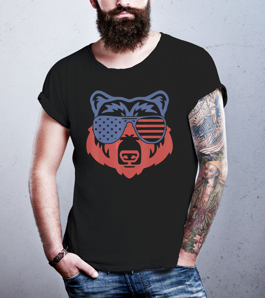 American Patriotic Bear With Flag Sunglasses T-Shirt