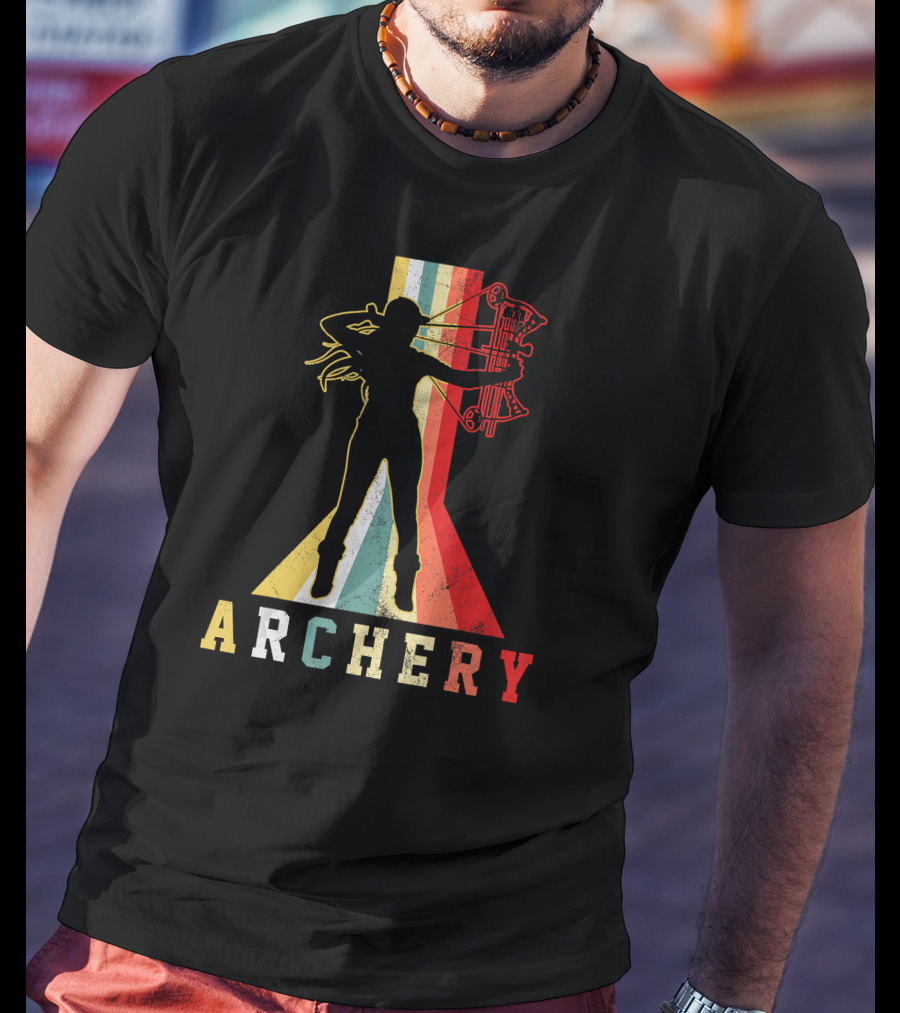 Archery Girl Silhouette With Bow Retro ABow Hunting T-Shirt