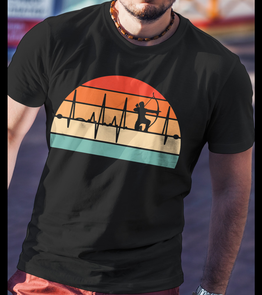 Archery Heartbeat Sunset Kneeling Archer T-Shirt