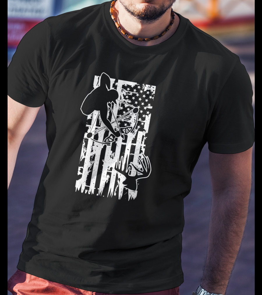 Archery Hunting Bow Deer Silhouette American Flag T-Shirt