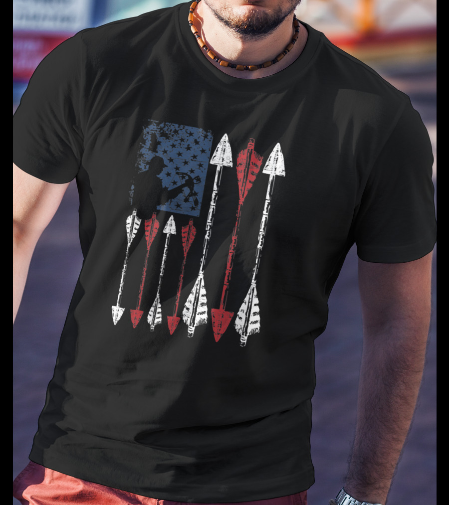 American Flag Archer Bow Hunting Patriotic Arrows T-Shirt