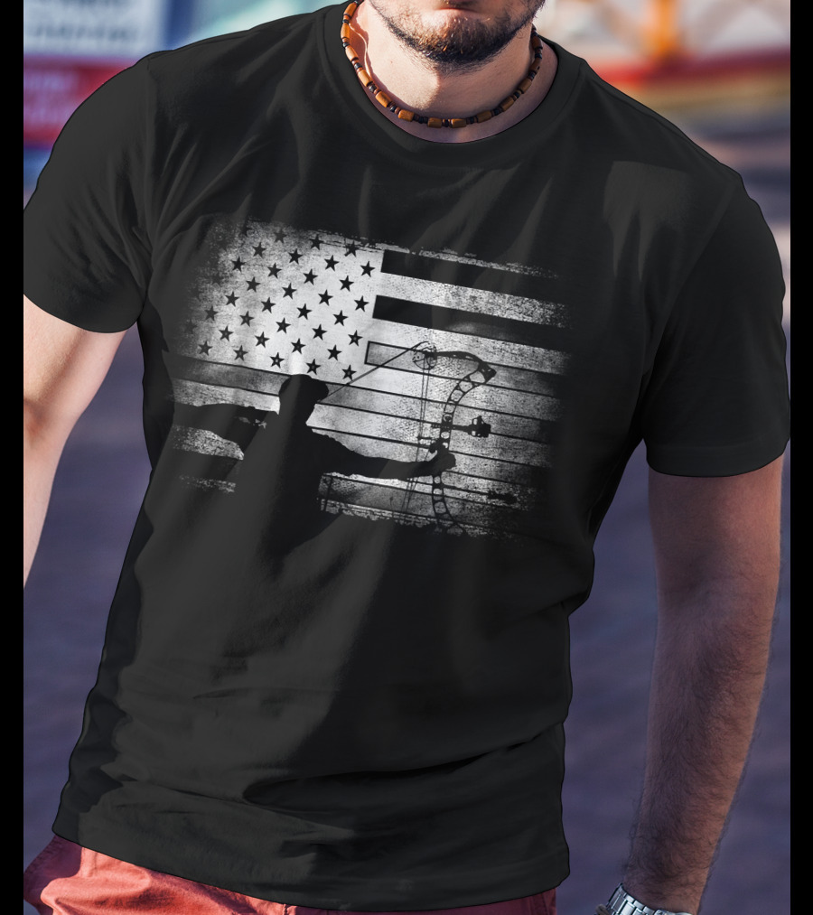 Archery American Flag USA Bow Hunter T-Shirt