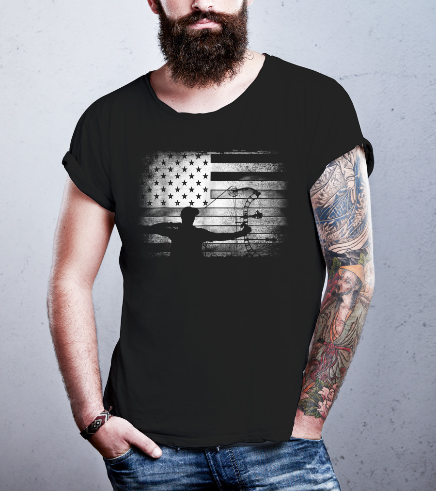 Archery American Flag USA Bow Hunter T-Shirt