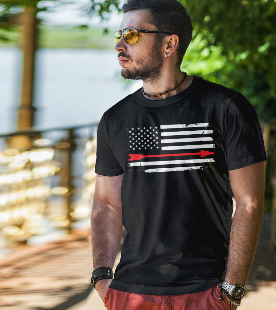 Vintage American Flag With Red Arrow Archery T-Shirt