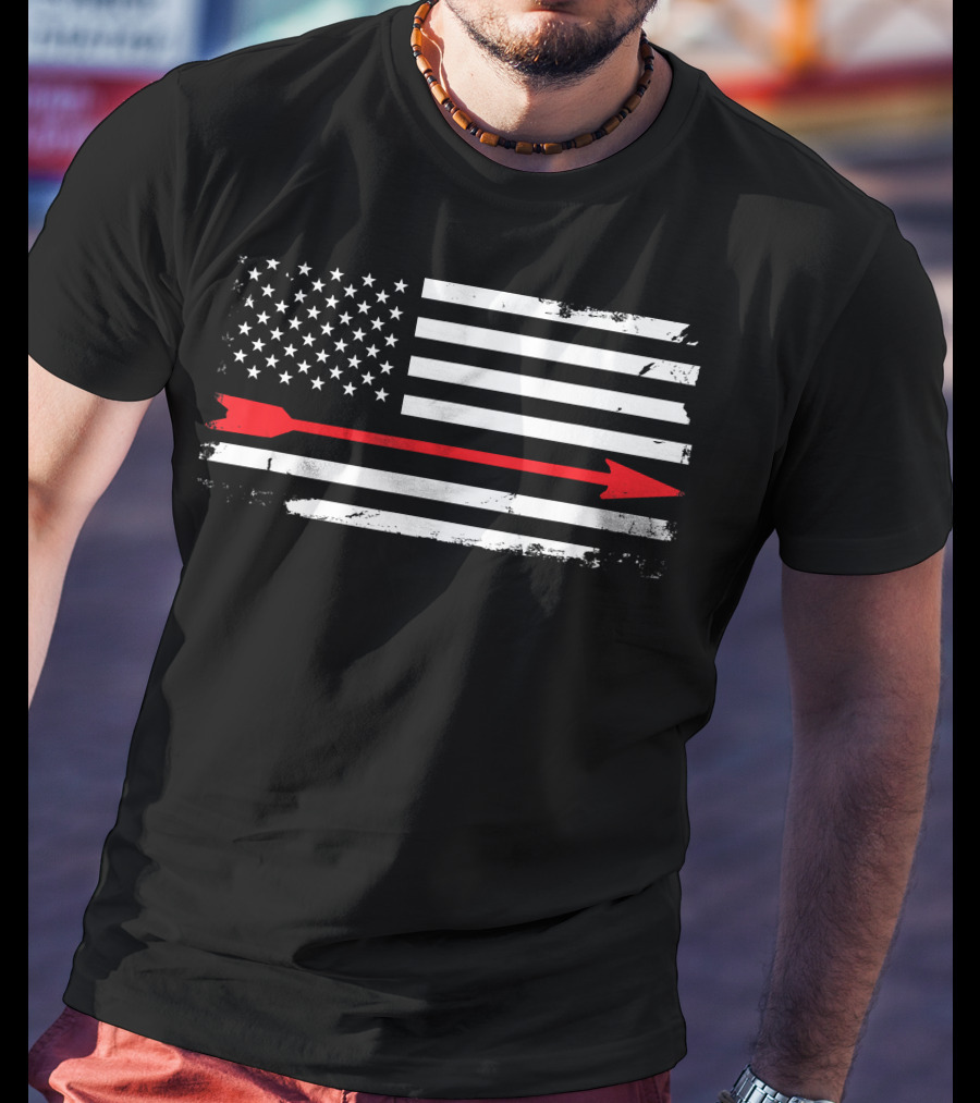 Vintage American Flag With Red Arrow Archery T-Shirt