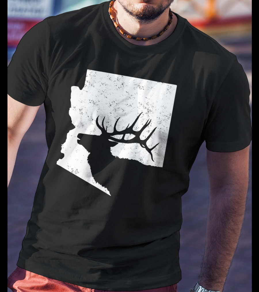 Arizona Elk Silhouette In Bull Hunting Motif T-Shirt