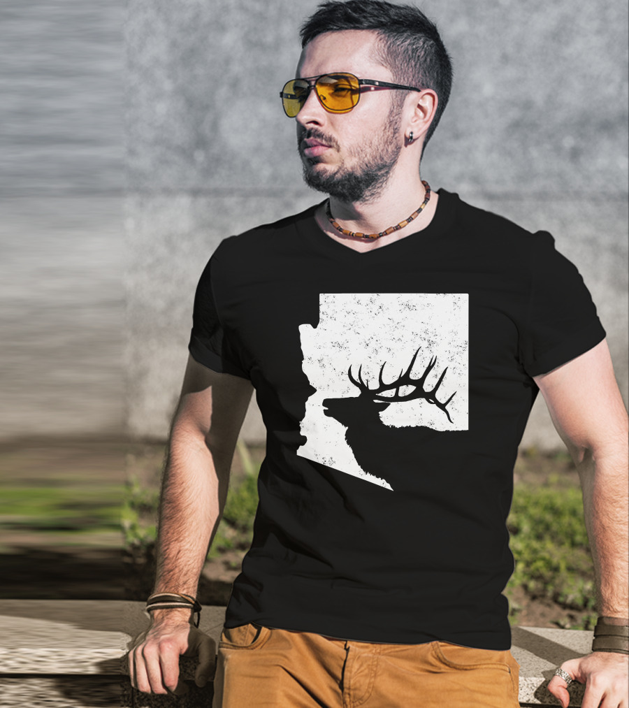 Arizona Elk Silhouette In Bull Hunting Motif T-Shirt