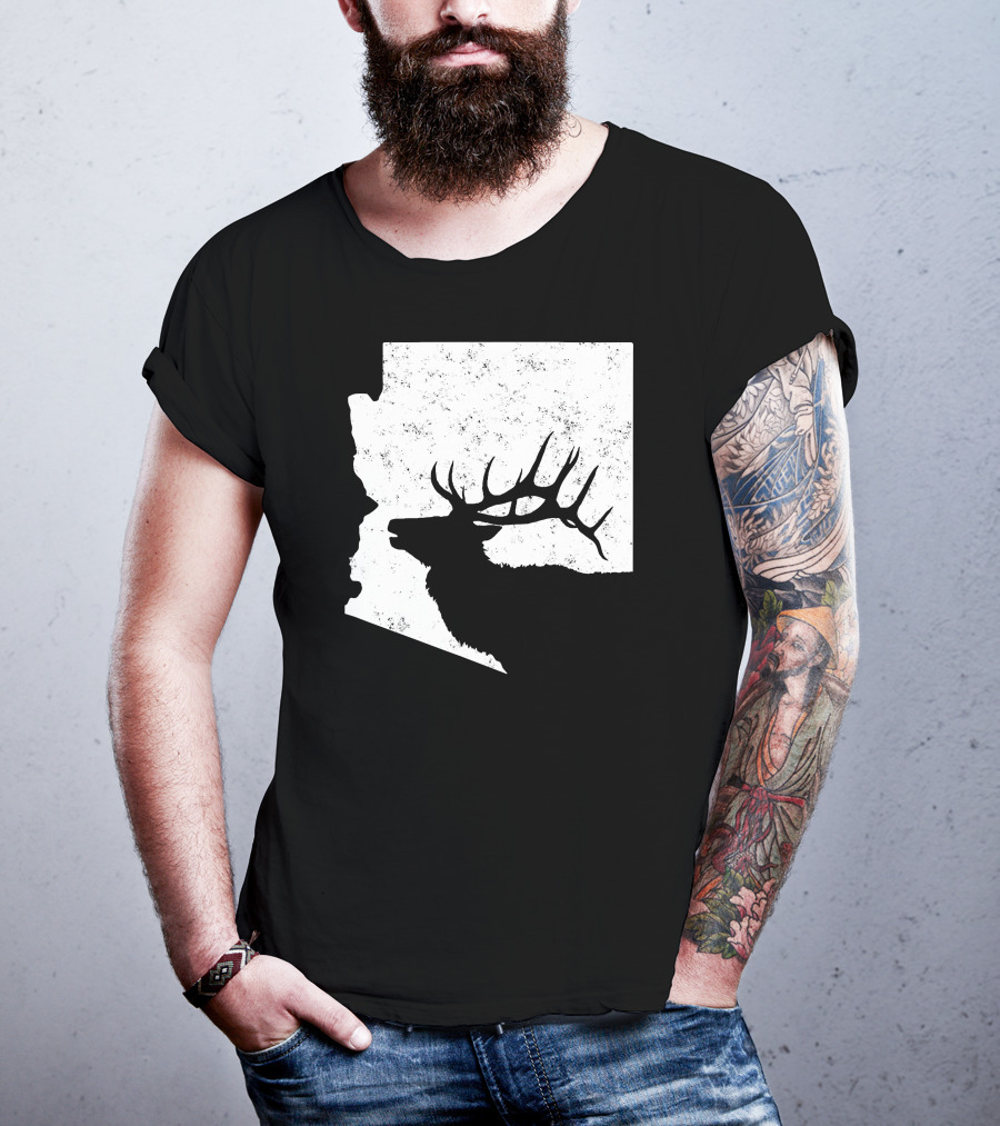 Arizona Elk Silhouette In Bull Hunting Motif T-Shirt