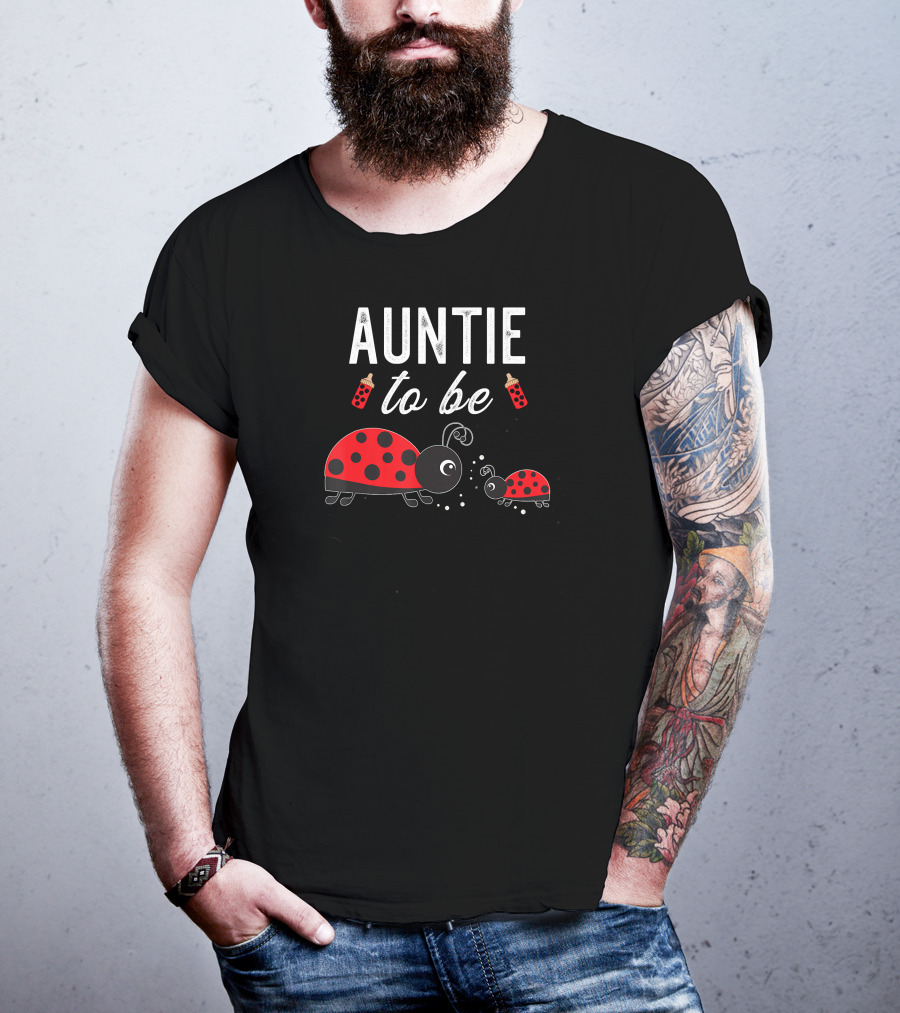 Auntie To Be Ladybug Baby Shower With Red Baby Bottles T-Shirt